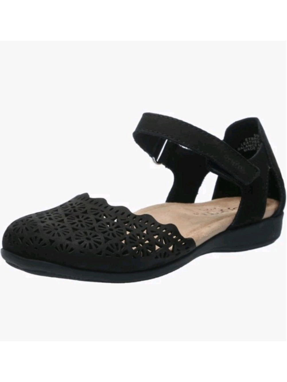 earth Bronnie Black Suede Laser Cut Mary Jane Comfort Flats Women's Size 6M